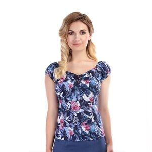 Collectif Dolores Maui Hibiscus Top XL Navy